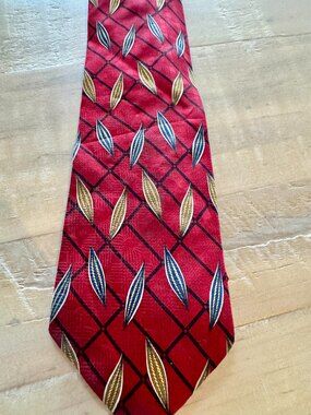 Z INC. Men's Necktie Red Geometric Leaf Pattern